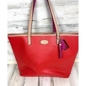 Coach Women’s Vermillion Red Leather Metro Tote Shoulder Designer Bag #31326